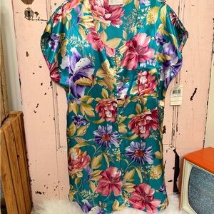 Vintage Floral Women's Satin Nightgown Slip Dress